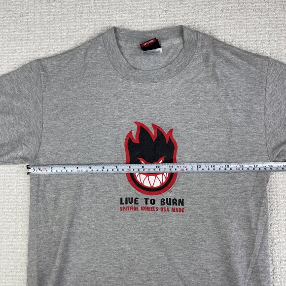 VTG Y2K Spitfire Shirt Mens Size Small Skate Live To Burn Grey T-shirt - Picture 10 of 16